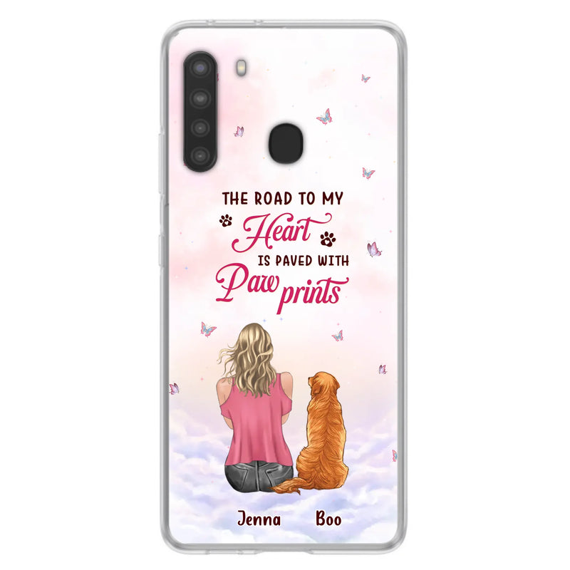 Custom Personalized Dog Mom Phone Case - Upto 5 Dogs - Gift Idea For Dog Lovers - The Road To My Heart Is Paved With Pawprints - Case for iPhone/Samsung