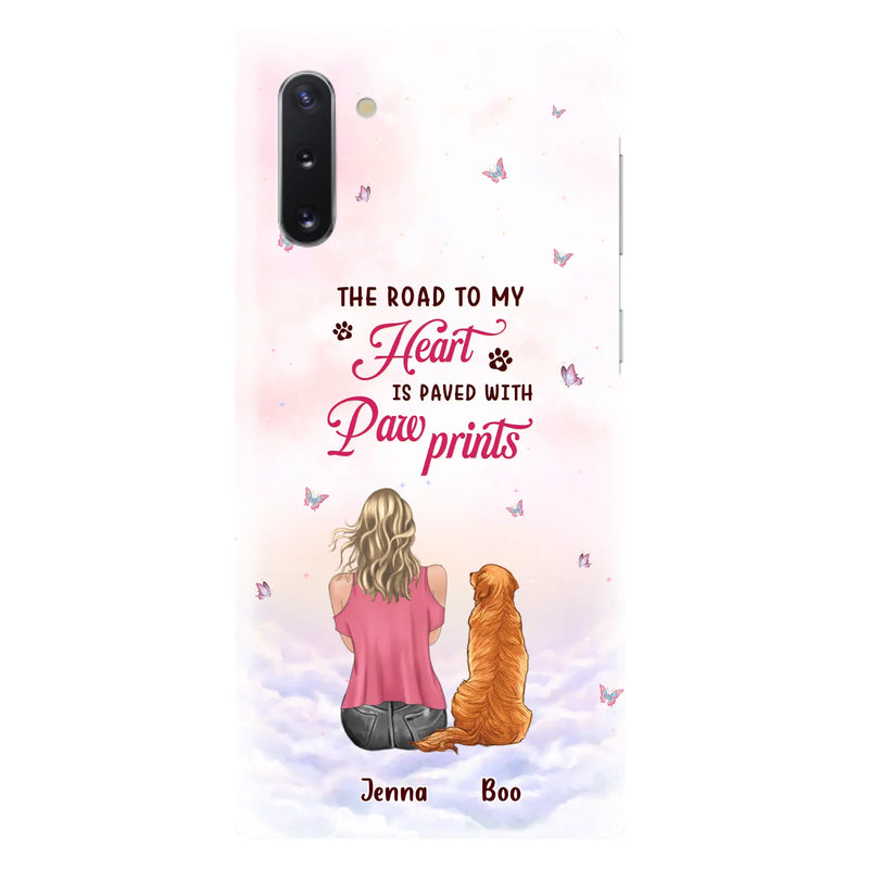 Custom Personalized Dog Mom Phone Case - Upto 5 Dogs - Gift Idea For Dog Lovers - The Road To My Heart Is Paved With Pawprints - Case for iPhone/Samsung