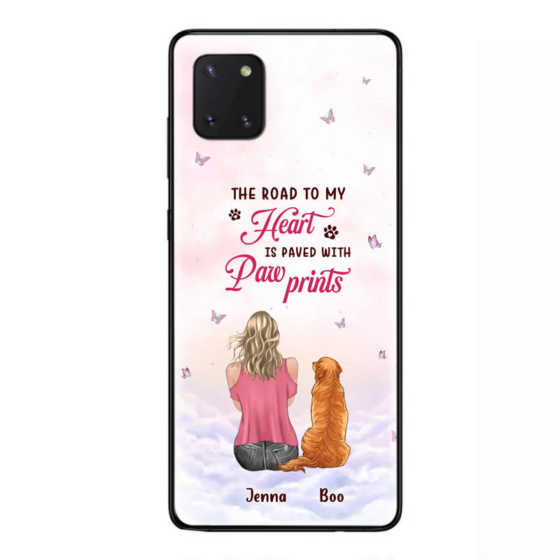 Custom Personalized Dog Mom Phone Case - Upto 5 Dogs - Gift Idea For Dog Lovers - The Road To My Heart Is Paved With Pawprints - Case for iPhone/Samsung