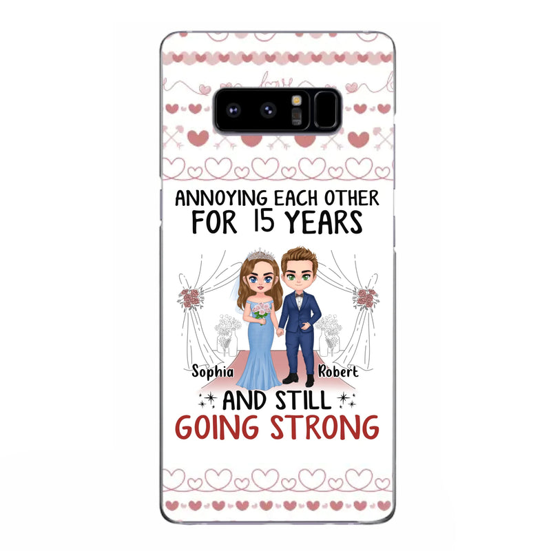 Custom Personalized Chibi Couple Phone Case - Best Gift Idea For Couple/Husband/Father's Day - Annoying Each Other For 15 Years And Still Going Strong - Case For iPhone/Samsung