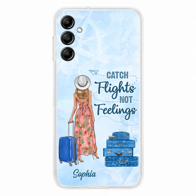 Custom Personalized Traveling Girl Phone Case - Gift Idea For Traveling Lovers - Catch Flights Not Feelings - Cases For iPhone/Samsung