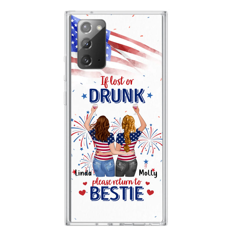 Custom Personalized Friend's 4th Of July iPhone/Samsung Case - Gift Idea For Friends/ Besties/ Sister On Independence Day - Up to 4 Girls - If Lost Or Drunk Please Return To Bestie