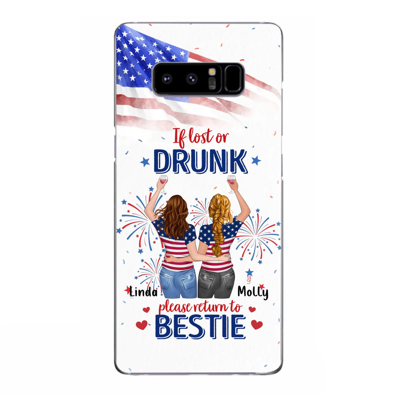 Custom Personalized Friend's 4th Of July iPhone/Samsung Case - Gift Idea For Friends/ Besties/ Sister On Independence Day - Up to 4 Girls - If Lost Or Drunk Please Return To Bestie