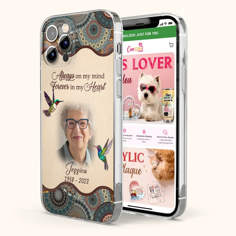 Custom Personalized Memorial Photo Phone Case - Memorial Gift Idea For Mother's Day/Father's Day - Always On My Mind, Forever In My Heart - Case For iPhone/Samsung