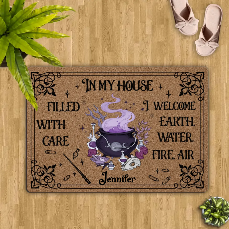 Personalized Witch Doormat - Halloween Gift Idea - Earth Water Fire Air Wiccan Door Mat - Witch Lover Home Decor