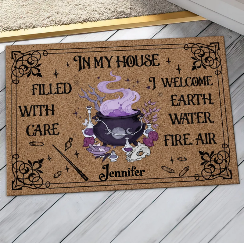 Personalized Witch Doormat - Halloween Gift Idea - Earth Water Fire Air Wiccan Door Mat - Witch Lover Home Decor