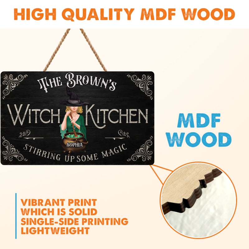 Personalized Witch Kitchen Wooden Sign - Halloween Gift Idea - Stirring Up Some Magic