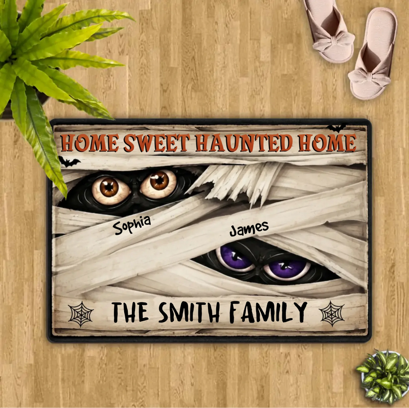Personalized Family Spooky Doormat - Home Sweet Haunted Home Spooky Front Door Decor - Halloween Gift Idea