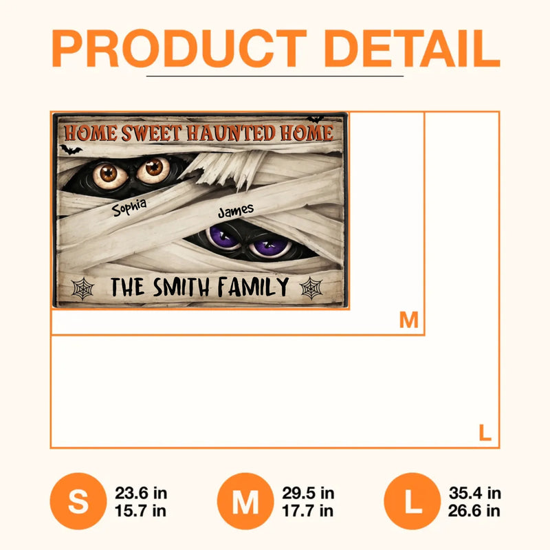 Personalized Family Spooky Doormat - Home Sweet Haunted Home Spooky Front Door Decor - Halloween Gift Idea