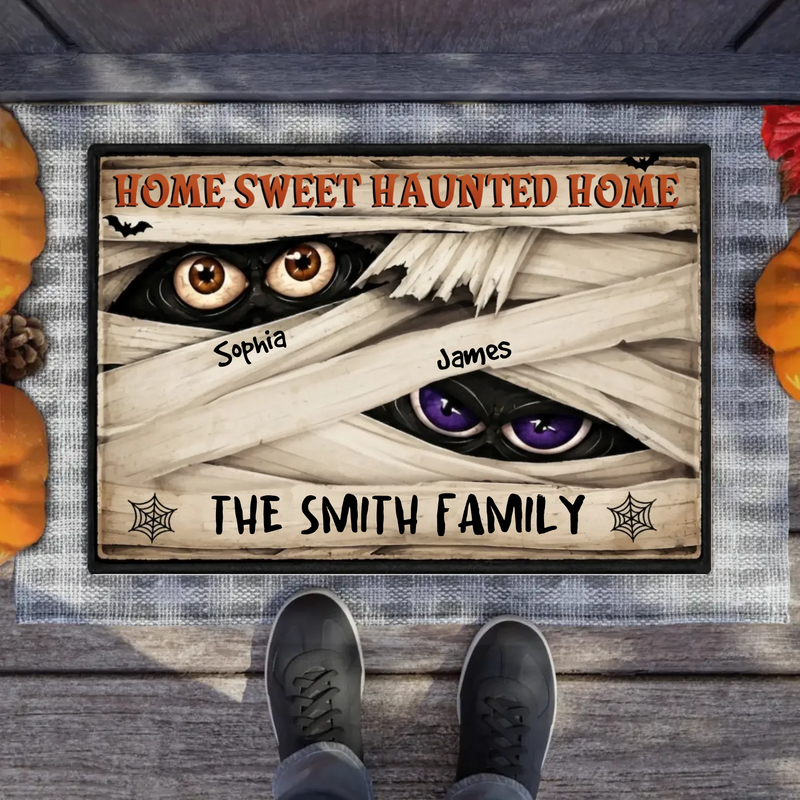 Personalized Family Spooky Doormat - Home Sweet Haunted Home Spooky Front Door Decor - Halloween Gift Idea