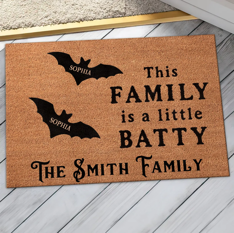 Personalized Bat Family Halloween Doormat – Custom Family Name & Names - This Family Is a Little Batty – Spooky Front Door Decor