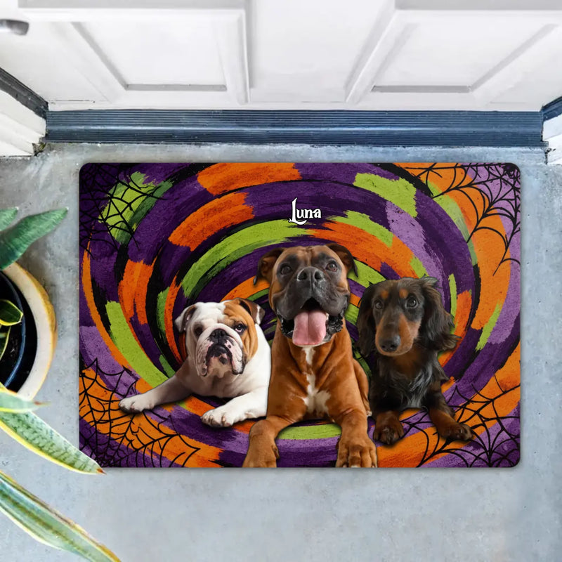 Custom Personalized Spooky Pet Doormat - Halloween Gift Idea For Pet Lover - Upload Photo - Up to 5 Pets