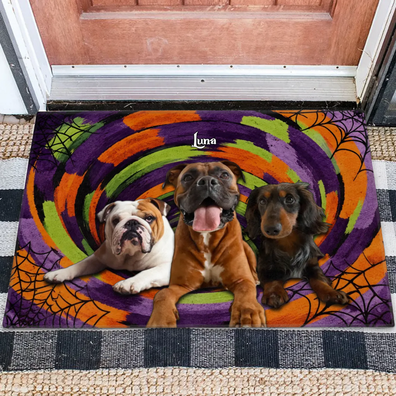 Custom Personalized Spooky Pet Doormat - Halloween Gift Idea For Pet Lover - Upload Photo - Up to 5 Pets