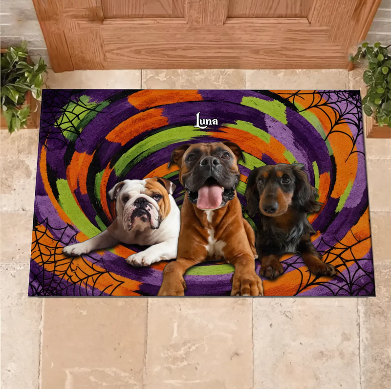 Custom Personalized Spooky Pet Doormat - Halloween Gift Idea For Pet Lover - Upload Photo - Up to 5 Pets