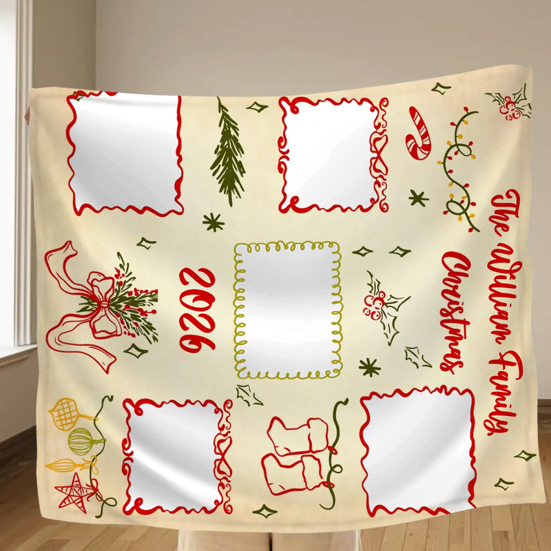 Personalized Family Christmas Blanket - Custom Name & Up to 5 Photos - Cozy Holiday Gift for Families - Christmas 2025