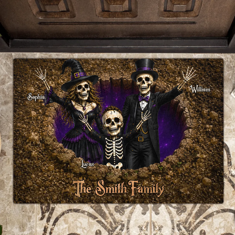 Personalized Skull Family Doormat – Halloween Gift Idea - Up to 9 People