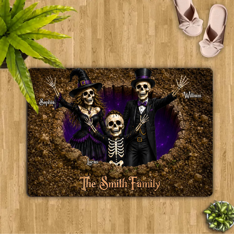 Personalized Skull Family Doormat – Halloween Gift Idea - Up to 9 People
