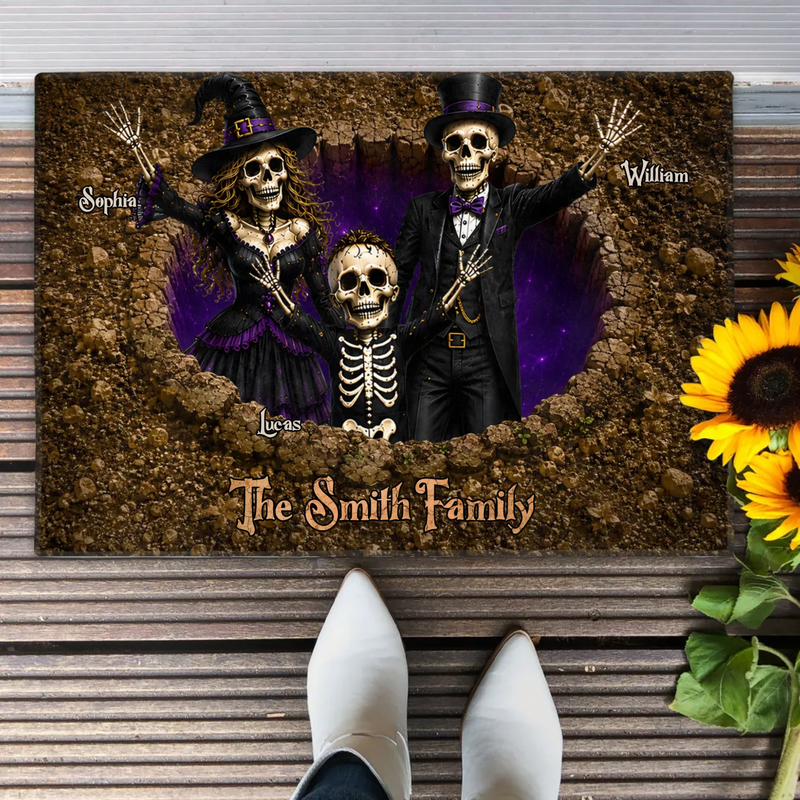 Personalized Skull Family Doormat – Halloween Gift Idea - Up to 9 People