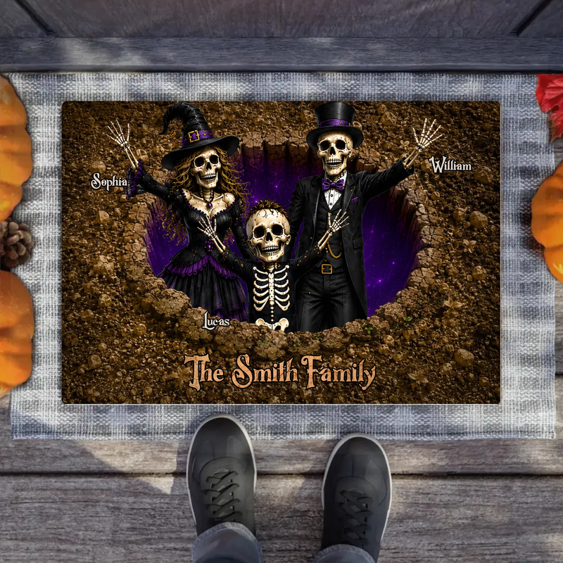 Personalized Skull Family Doormat – Halloween Gift Idea - Up to 9 People