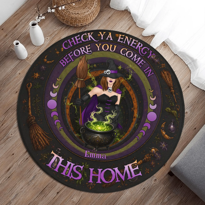 Personalized Witch Round Rug - Spooky Witchy Home Decor - Halloween Gift - Check Ya Energy