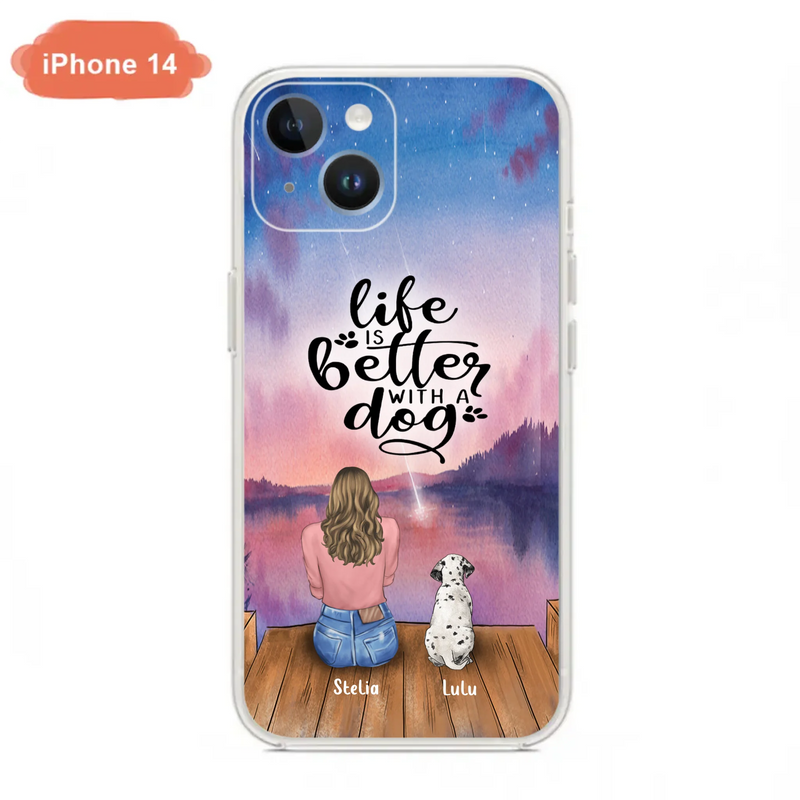 Custom Personalized Dog Mom Phone Case - Gifts For Dog Lovers With Upto 4 Dogs - Life Is Better With A Dog - Case For iPhone, Samsung And Xiaomi
