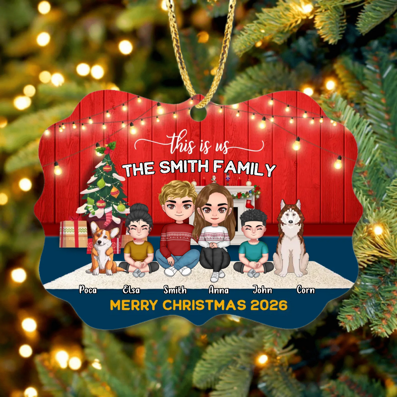 Custom Personalized Family Christmas Ornament - Christmas Gift Idea For Family/ Dog/Cat Lover - Couple/Parents With Upto 2 Kids And 4 Pets - This Is Us Merry Christmas 2026