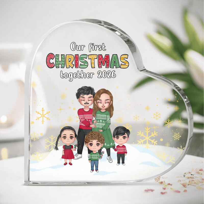 Custom Personalized Pregnant Mom And Family Crystal Heart - Gift Idea For Family/Christmas With Up To 3 Kids - Our First Christmas Together 2026