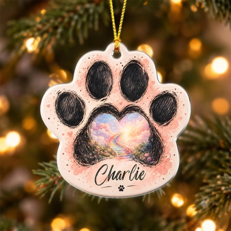 Personalized Pet Memorial Acrylic Ornament – Custom Pet Name, Rainbow Bridge Paw Print Remembrance Gift