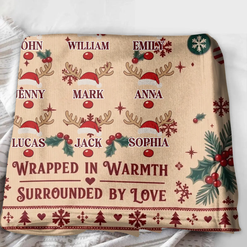 Personalized Family Christmas Fleece Throw Blanket - Snuggle Squad, Wrapped in Warmth Surrounded by Love - Up to 9 Members, Custom Family Names