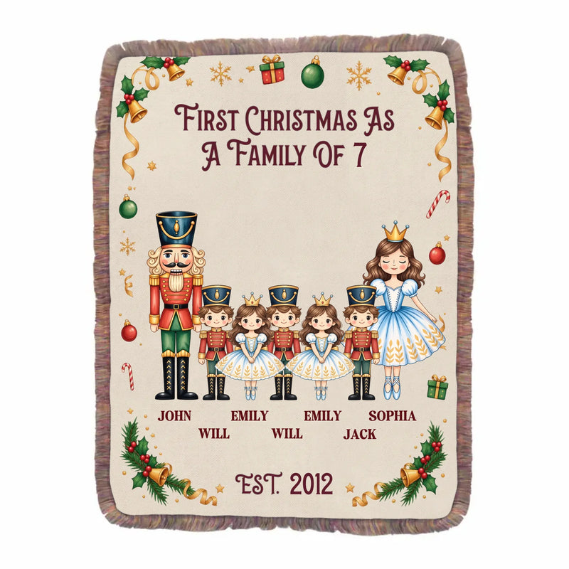 Personalized Family Fringe Blanket - Christmas Gift Idea For Family with up to 5 Kids - First Christmas As A Family of 7