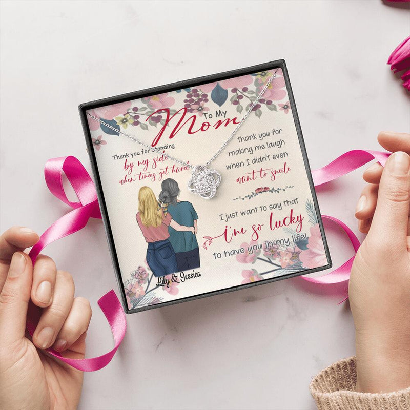 Personalized Message Card Love Knot Necklace Jewelry - Best Gift For Mother's Day - Thank you for standing by my side - IWJMRF