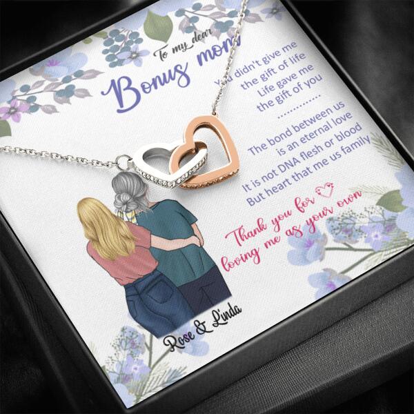 Custom Personalized Message Card Interlocking Heart Necklace Jewelry - Best Gift For Mother's Day-To My Bonus Mom