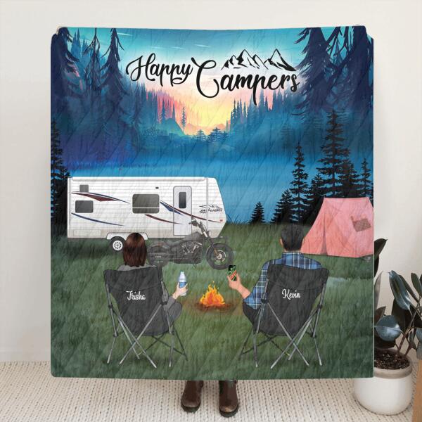 Personalized Night Camping Blanket - Couple/Parents with up to 5 Kids and 2 Pets - Gift Idea For The Whole Family - Happy Campers