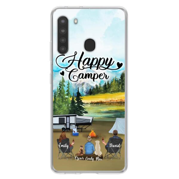 Custom Personalized Camping Phone Case - Parents With 1 Kids And 2 Pets - Best Gift For Family - Happy Camper