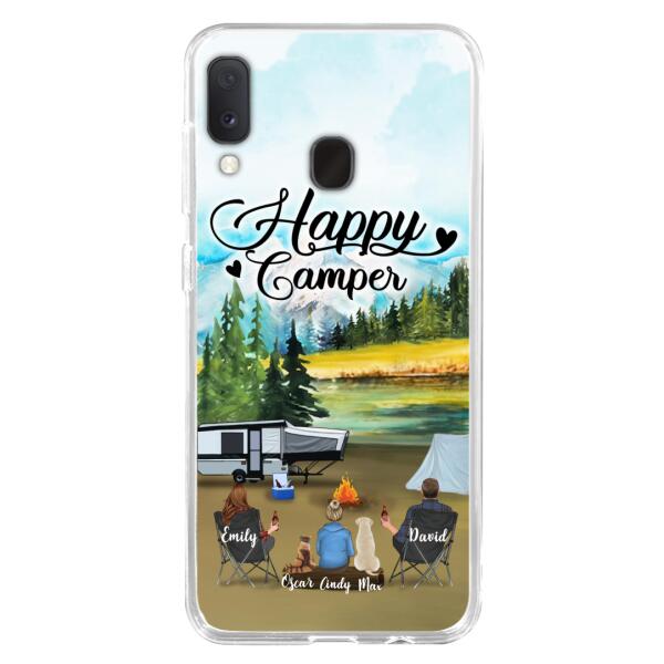 Custom Personalized Camping Phone Case - Parents With 1 Kids And 2 Pets - Best Gift For Family - Happy Camper