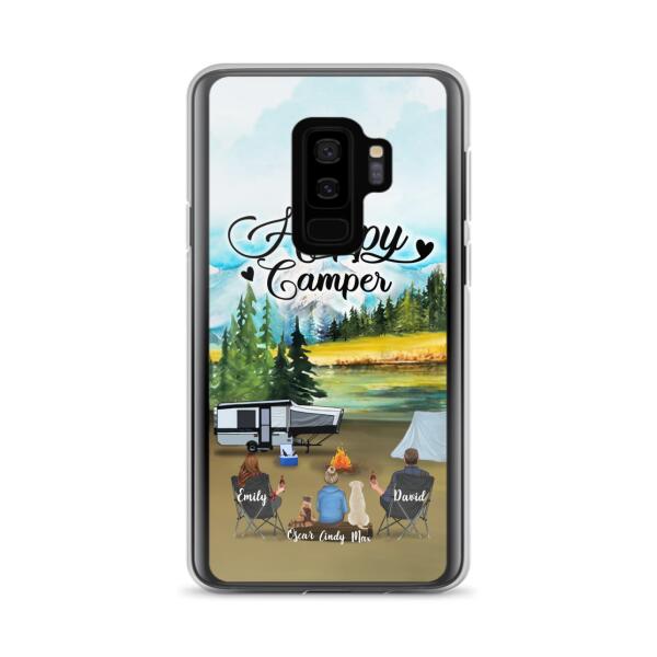 Custom Personalized Camping Phone Case - Parents With 1 Kids And 2 Pets - Best Gift For Family - Happy Camper