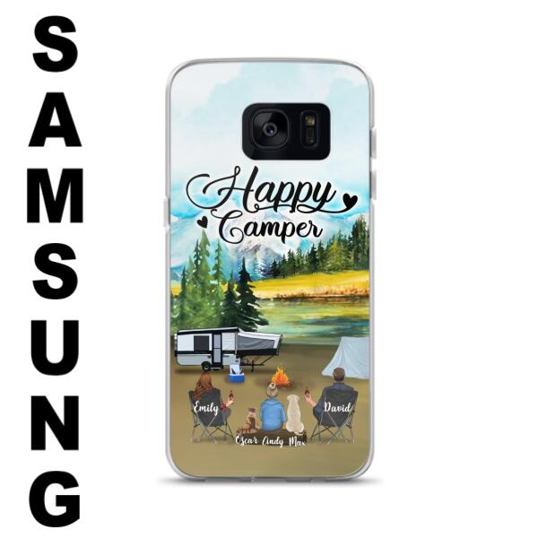 Custom Personalized Camping Phone Case - Parents With 1 Kids And 2 Pets - Best Gift For Family - Happy Camper