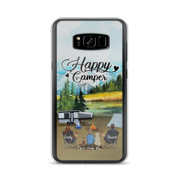 Custom Personalized Camping Phone Case - Parents With 1 Kids And 2 Pets - Best Gift For Family - Happy Camper