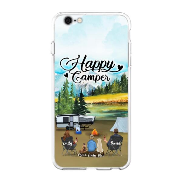 Custom Personalized Camping Phone Case - Parents With 1 Kids And 2 Pets - Best Gift For Family - Happy Camper