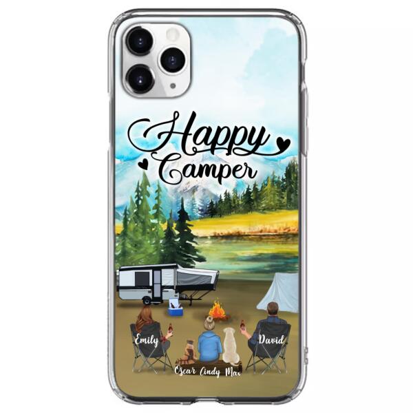 Custom Personalized Camping Phone Case - Parents With 1 Kids And 2 Pets - Best Gift For Family - Happy Camper