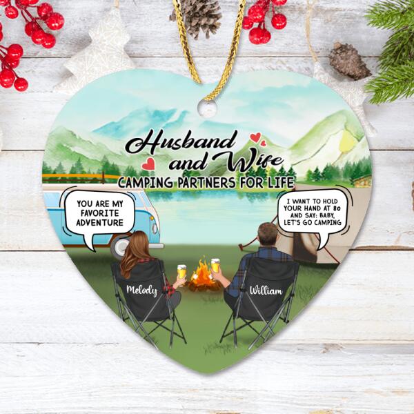 Custom Personalized Camping Husband And Wife Chat Box Ornament - Best Gift For Couple - Husband And Wife Camping Partners For Life