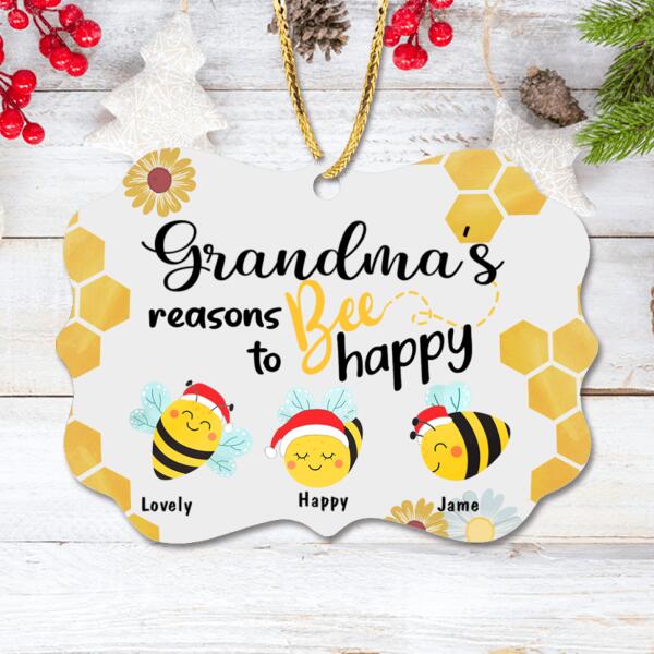Custom Personalized Bees Rectangle Ornament - Gift For Christmas - Grandma's Reasons To Bee Happy