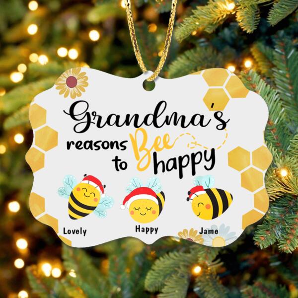 Custom Personalized Bees Rectangle Ornament - Gift For Christmas - Grandma's Reasons To Bee Happy