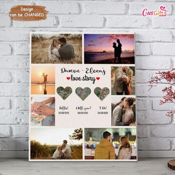 Custom Personalized Map Photo Canvas - Best Gift For Couple - Love Story