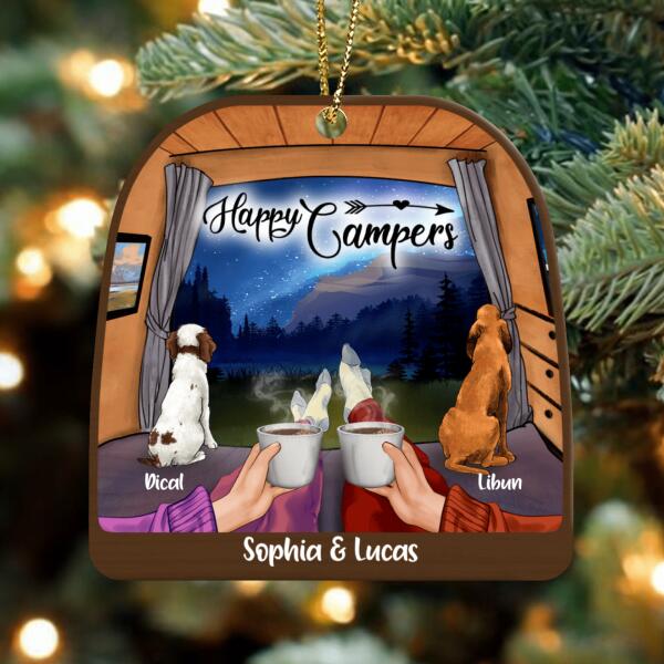 Custom Personalized Couple Camping Ornament - Couple With Upto 2 Pets - Best Gift For Camping Lover - Happy Campers