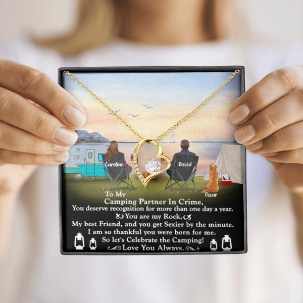 Custom Personalized Camping Couple Forever Love Necklace - Couple With Upto 2 Pets - Gift Idea For Camping Lover - To My Camping Partner In Crime