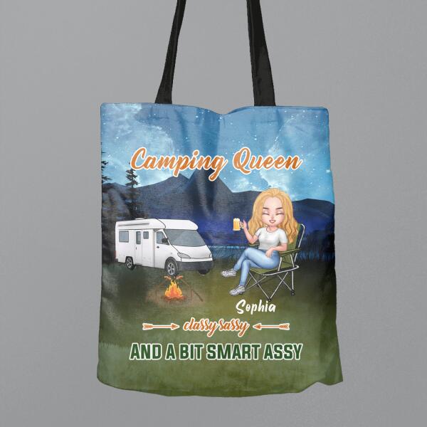 Custom Personalized Camping Queen Canvas Bag - Gift Idea For Camping Lover - Camping Queen Classy Sassy And A Bit Smart Assy