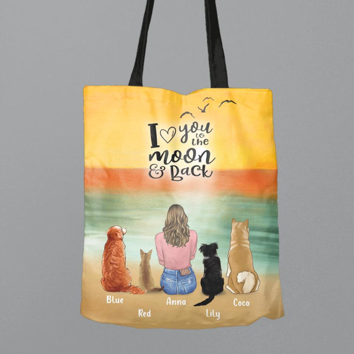 Custom Personalized Pet Mom Canvas Bag - Upto 4 Pets - Gift For Dog/Cat Lovers - I Love You To The Moon & Back