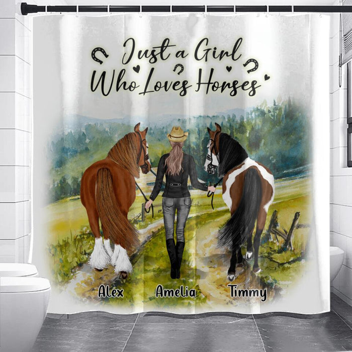 Custom Personalized Horse Girl Shower Curtain - Upto 6 Horses - Gift Idea For Horse Lover - Just A Girl Who Loves Horses