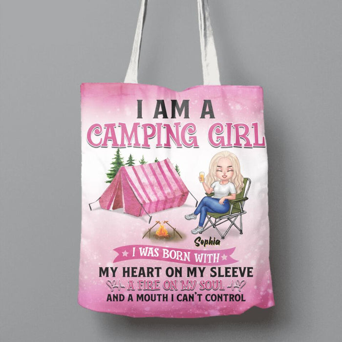 Custom Personalized Camping Queen Canvas Bag - Gift Idea For Camping Lovers/Mother's Day - I Am A Camping Girl, I Was Born With My Heart On My Sleeve